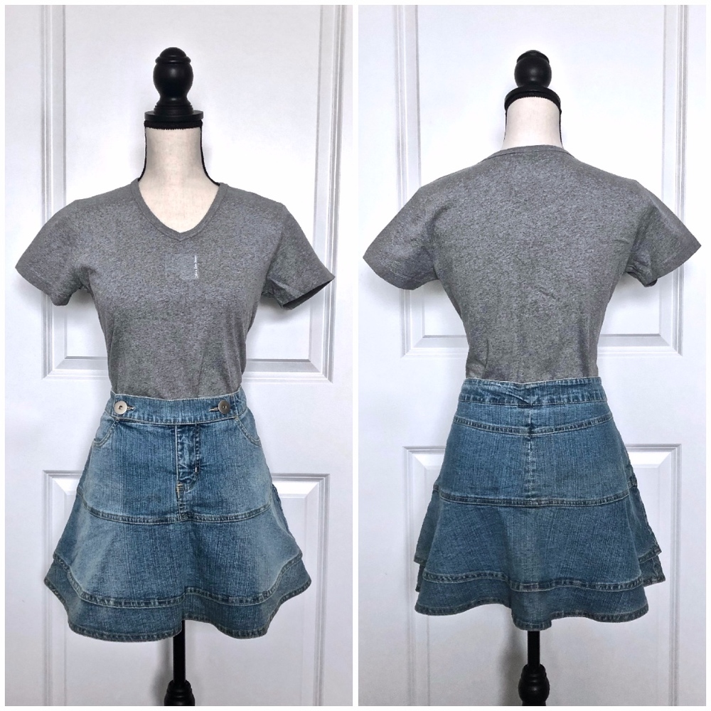 DECODED Blue Denim Flared Skirt with Buttons